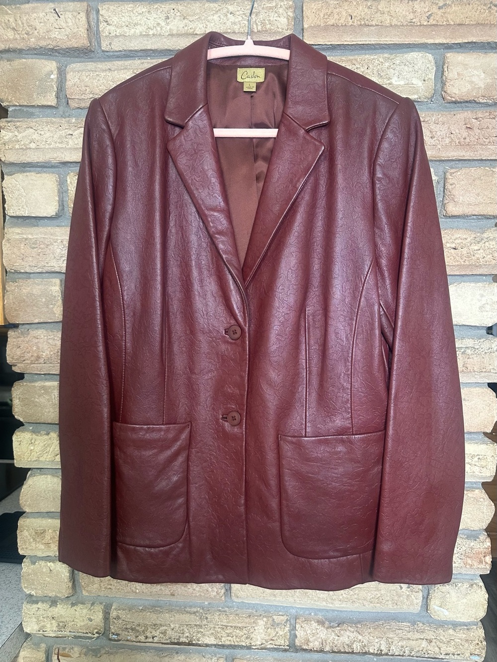 Caslon Maroon Genuine Embossed Lambskin Leather Jacket Women’s Size L